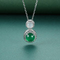 S925 Silver Necklace with Empress Green Chalcedony Agate Pendant-0-0