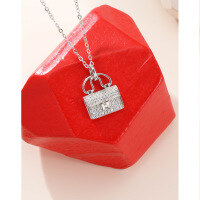 wholesale S925 Sterling Silver H Letter Handbag Pendant Necklace for Women, Luxurious and Fashionable Elegant Full Diamond Accent Collarbone Chain-Necklace 925 Silver