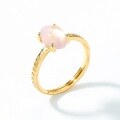 wholesale 10K Gold Plated Sterling Silver New Japanese and Korean Light Luxury Egg-Shaped Pink Crystal Ring for Women Geometric Lily of the Valley Ring-0-4