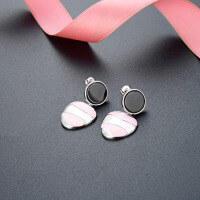 wholesale S925 Sterling Silver Niche Design Black Resin Ear Studs Minimalist Pink Earrings Cross-Border New Accessories Gift-Epoxy Earrings 925 Silver
