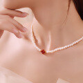 wholesale Metal Clover Nanhong Freshwater Pearl Necklace for Women, French Vintage Elegant Original Design Light Luxury High-end Sense Collarbone Chain-0-3