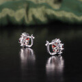 wholesale S925 Sterling Silver Natural Wind Flower Earrings with Genuine Garnet Gemstone, British Clasp, Women's Style, Sweet and Delicate-0-2