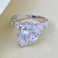 wholesale 925 Silver Ring by Zhuozhifang Jewelry, Fashionable and Luxurious, Set with 10*14mm High Carbon Diamond in a Teardrop Shape, Personalized Design, European and American Style-R1345 White No. 9