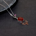 wholesale 925 Silver Designer Retro Skull Bat Pendant Dark Gothic Series Jewelry Accessory with Red Agate Necklace-0-1