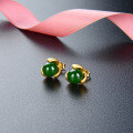 wholesale S925 sterling silver gold-plated retro Chinese-style clover earrings with simulated jadeite inlays-0-1
