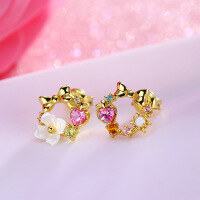wholesale 925 Silver Gold Plated Japanese Secret Garden Earrings, Natural Shell Flower Bow New Wholesale Studs-Small fresh bow earrings 925 silver