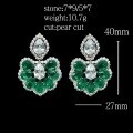 wholesale Metal: 925 Silver Gold Plated, High Carbon Diamond Muzo Green Teardrop Floral High-End Jewelry Versatile Women's Earrings-0-1