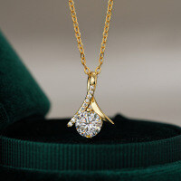 14K Gold Plated 925 Silver Moissanite Pendant Necklace for Women, Cross-Border Dropshipping.-1CT (zircon)  925 silver