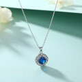 wholesale 925 Sterling Silver European and American Fashion Sapphire Pendant Blue Zircon Necklace for Women, Small and Exquisite High-End Ins Collarbone Chain Wholesale-0-1