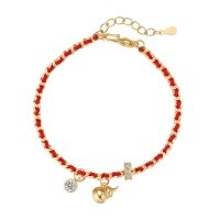 wholesale 925 Sterling Silver Woven Red String Bracelet for Women, Zodiac Year Gourd Design for Wealth, Exquisite Ladies Silver Jewelry-Gold DY150383-SG-WH 925 silver