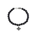 wholesale Metal Material: S925 Sterling Silver Cross-border best-selling natural black agate retro design high-end cross couple bracelet gift-0-4