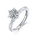 Sterling Silver Moissanite Rope Pattern Adjustable Ring for Women-0-3