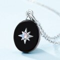 wholesale S925 Sterling Silver Plated White Gold, Korean Style Minimalist Geometric Black Onyx Pendant with Synthetic Opal Collarbone Chain for Women-0-3