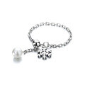wholesale S925 Sterling Silver Korean-style Creative Snowflake Pearl Interlocking Chain Adjustable Ring for Women-0-4
