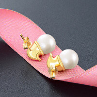 wholesale Sterling Silver S925 Christmas Hat Pearl Ear Studs for Women,Ins-003210-Christmas hat earrings 925 silver