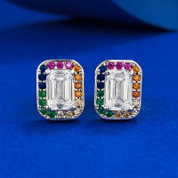 wholesale 925 Sterling Silver New Rainbow Candy 4*6 White Diamond Stud Earrings, Trendy and Elegant European and American Style-E565 Rainbow Stud Earrings 925 Silver