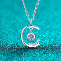 S925 Silver Full Moissanite Necklace for Women, Elegant Pendant Collarbone Chain-0-4