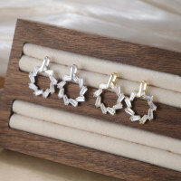 wholesale Sterling Silver Korean Stylish Irregular Rotating Earrings for Women, Ins-style Exquisite Flash Diamond Earrings, Versatile-925 sterling silver electroplated platinum 21*16mm 2.56g 925 silver