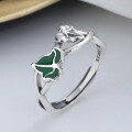 wholesale S925 sterling silver oriental pastoral style creative green leaf ring ins minimalist niche design index finger ring-0-2