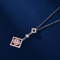 wholesale Metal Square Pink Zircon Pendant Necklace for Women, Elegant and Unique High-End Style Versatile Sparkling Collarbone Chain-0-2