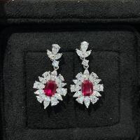 Silver-plated 18K Gold Lab-Created Colored Gemstone 1ct Cushion Earrings-Cultured Ruby Earrings  S925 Sterling Silver Plated with Gold