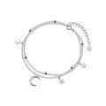 wholesale S925 Silver Double Layer Sweet Star and Moon Bracelet for Women, Forest Style Fresh and Elegant with Diamond Accents, Summer Accessory S4408-0-4