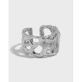 wholesale S925 sterling silver 0019 Korean version ins niche design minimalist wide band hollow textured open ring for women-0-0