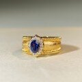 wholesale 18K gold-plated Shui Bei style women's sand gold ice-cut ring with hand-pulled sapphire-0-2