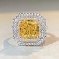 wholesale S925 Sterling Silver Cross-Border Yellow Diamond Square Full-Zirconia Ring with High-Carbon Zirconia and Radiant Cut for Women-0-3