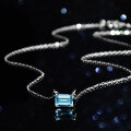 Sterling Silver Natural Blue Topaz Moissanite Necklace Pendant, One Carat Geometric Rectangular Zuma Green Cut-0-1