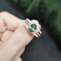 wholesale S925 Sterling Silver Gold-Plated Light Luxury Cross-Border Natural Moss Agate Ring Set with Green Moss Gemstone Stackable Rings-0-2