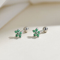 wholesale S925 Silver Korean Japanese Ins Style Flower Colored Zirconium Screw Ear Cartilage Studs Wholesale-Platinum Green Screw Type