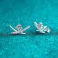 S925 Sterling Silver Moissanite Women's Cross Geometric Earrings-0-0