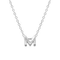 wholesale Metal 925 Silver Plain 26 Letters Pendant Necklace, Ins Luxury Hot-selling Choker-White Gold-M 925 Silver