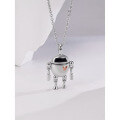 wholesale S925 Sterling Silver Original Silver Luck Hui Robot Necklace, Trendy Minimalist Versatile High-End Feel Heart Pendant Necklace Wholesale-0-1
