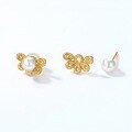 wholesale S925 Sterling Silver Gold Plated Pearl Flower Earrings, Women's Fashion New Korean Style Small Fresh Minimalist Earrings from Source Factory-0-3