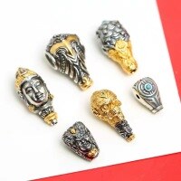 wholesale Gold-Plated S925 Ancient Silver Diety Mahakala Nine-Tailed Fox Huiwen Citipati Master Three-Passage Bead DIY Bracelet Accessory-Style 2 (Flute pattern)