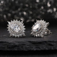 wholesale 925 Silver New Style Super Sparkling 8A Premium Zircon Stud Earrings for Women, High-End Earrings, Manufacturer Wholesale-Platinum, approximately 3.14g>925 silver