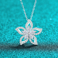 S925 Sterling Silver Full Moissanite Sweet Flower Pendant Necklace-83 points for Mozambique  925 silver