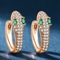 Silver S925 Green Diamond Serpent Earrings, Rose Gold Exaggerated Ear Cuffs-0-5