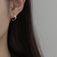 wholesale S925 sterling silver ins-style diamond-encrusted four-point star ear studs with elegant and sophisticated small ear accessories M03328-S925 silver pair>925 silver