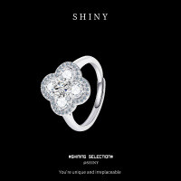 S925 Sterling Silver Four-Leaf Clover Moissanite Women's Ring, Light Luxury Ins Style-S925 Sterling Silver + 30 Points Moissanite  One Size Fits All