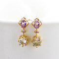 wholesale S925 Silver Plated 14K Gold Pink Amethyst White Topaz Pink Zircon Earrings, Japanese Fresh and Sweet Style-0-1