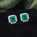wholesale S925 Sterling Silver Vintage Elegant Gemstone Earrings with Natural Chrysoprase Inlay, Small Luxurious Style Square Earrings-0-3