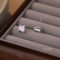 wholesale S925 Sterling Silver Fashion Princess Cut Zircon Stud Earrings For Women, Exquisite And Versatile Four-prong Square Sugar Earrings, Light Luxury High-end Feel-0-2