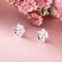 wholesale 990 Sterling Silver Fresh and Sweet Style Niche Design Exquisite Beaded Jasmine Flower Earrings M06622-Pure silver 990 a pair Pure silver