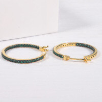 wholesale 925 Sterling Silver Fashionable and Unique Zirconia and Nano Stone Round Earrings, European and American Style Internet Celebrity Hoop Earrings, Available for Drop Shipping-Green Nano Stone Earrings>925 Silver