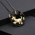 wholesale 925 Silver Chinese Zodiac Dog Pendant with Natural Gemstone, Designer Chinese Style Necklace-0-1