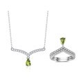 wholesale S925 Sterling Silver Fashion V-Shape Colored Gemstone Jewelry Set with Natural Peridot Garnet and Sapphire Ring and Necklace Set-0-0