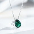 wholesale S925 silver water drop necklace for women, minimalist and versatile collarbone chain with ruby and emerald pendant, classic style, factory direct-0-1